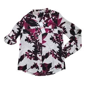Calvin Klein Smock Yoke Chiffon Button-Front Tie Blouse Women’s XS